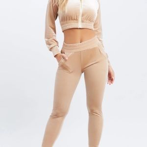 Beige Crop Hoodie Set